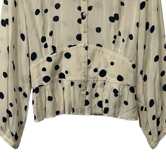 ba&sh Denzel Polka Dot Print Top Blouse Top Ecru Black Sz 6 NWOT - Picture 4 of 12